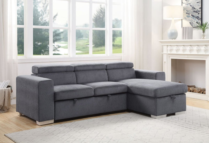 ACME Natalie Reversible Storage Sleeper Sectional Sofa, Gray Chenille 55530 - Atlantic Fine Furniture Inc