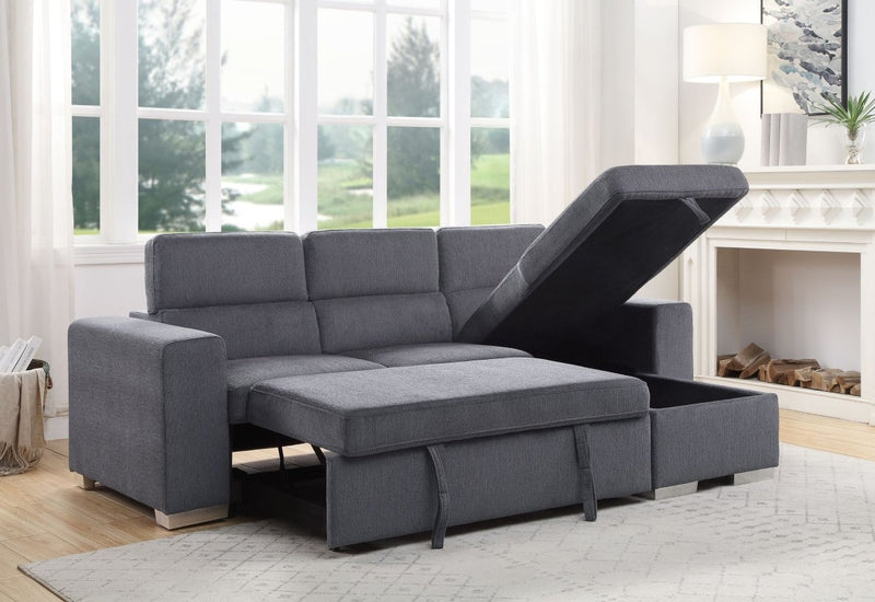 ACME Natalie Reversible Storage Sleeper Sectional Sofa, Gray Chenille 55530 - Atlantic Fine Furniture Inc