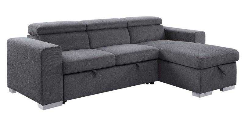 ACME Natalie Reversible Storage Sleeper Sectional Sofa, Gray Chenille 55530 - Atlantic Fine Furniture Inc