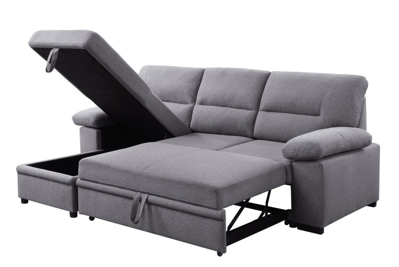 ACME Nazli Reversible Storage Sleeper Sectional Sofa, Gray Fabric 55525 - Atlantic Fine Furniture Inc