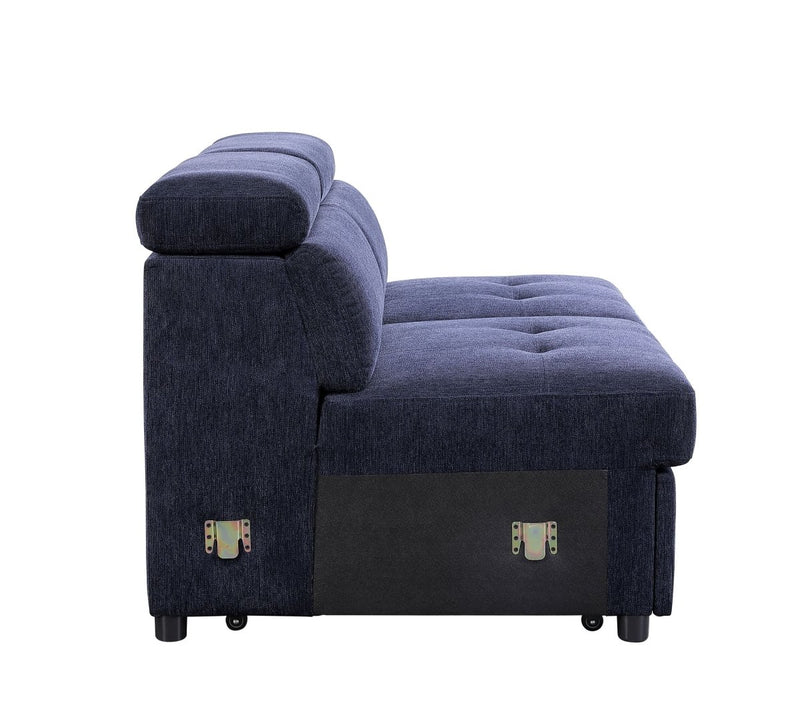 ACME Nekoda Storage Sleeper Sectional Sofa and Ottoman, Navy Blue Fabric 55520 - Atlantic Fine Furniture Inc