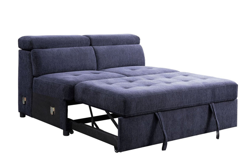 ACME Nekoda Storage Sleeper Sectional Sofa and Ottoman, Navy Blue Fabric 55520 - Atlantic Fine Furniture Inc