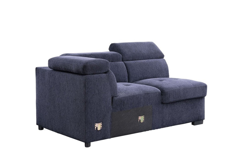 ACME Nekoda Storage Sleeper Sectional Sofa and Ottoman, Navy Blue Fabric 55520 - Atlantic Fine Furniture Inc