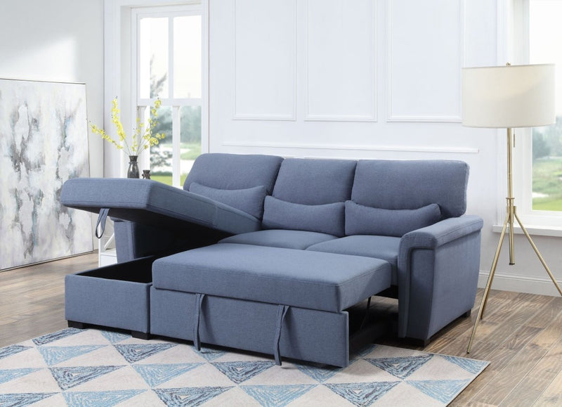 ACME Noemi Reversible Storage Sleeper Sectional Sofa, Blue Fabric 55540 - Atlantic Fine Furniture Inc