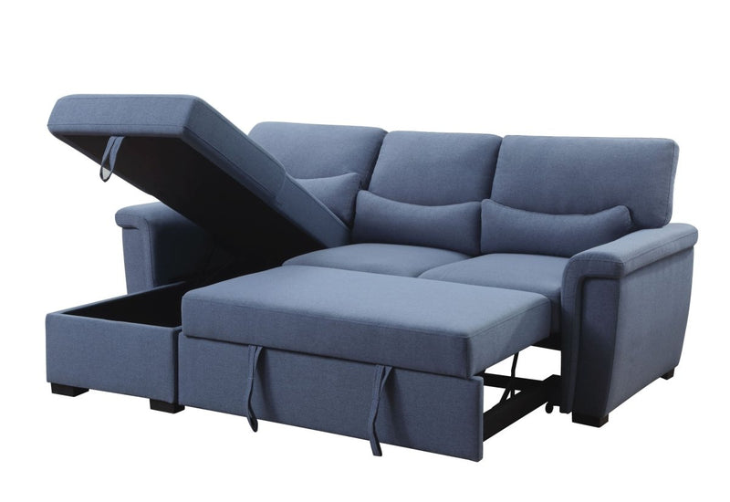 ACME Noemi Reversible Storage Sleeper Sectional Sofa, Blue Fabric 55540 - Atlantic Fine Furniture Inc