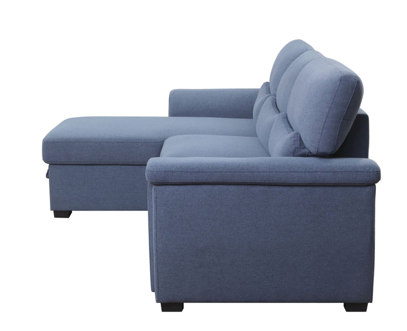 ACME Noemi Reversible Storage Sleeper Sectional Sofa, Blue Fabric 55540 - Atlantic Fine Furniture Inc