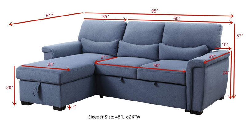 ACME Noemi Reversible Storage Sleeper Sectional Sofa, Blue Fabric 55540 - Atlantic Fine Furniture Inc