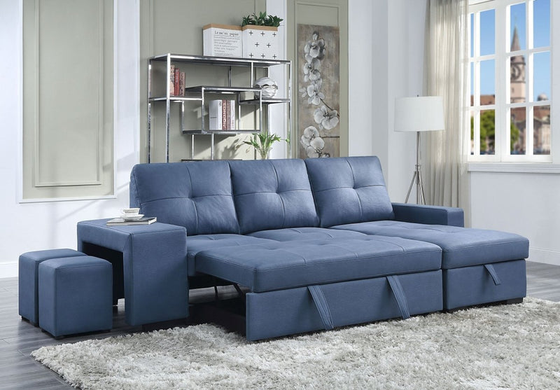 ACME Strophios Reversible Sleeper Sofa, Blue Fabric 54650 - Atlantic Fine Furniture Inc