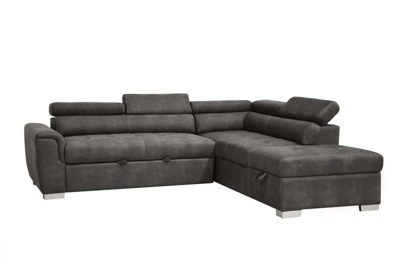 ACME Thelma Sectional Sofa w/Sleeper & Ottoman in Gray Polished Microfiber 50275 - Atlantic Fine Furniture Inc