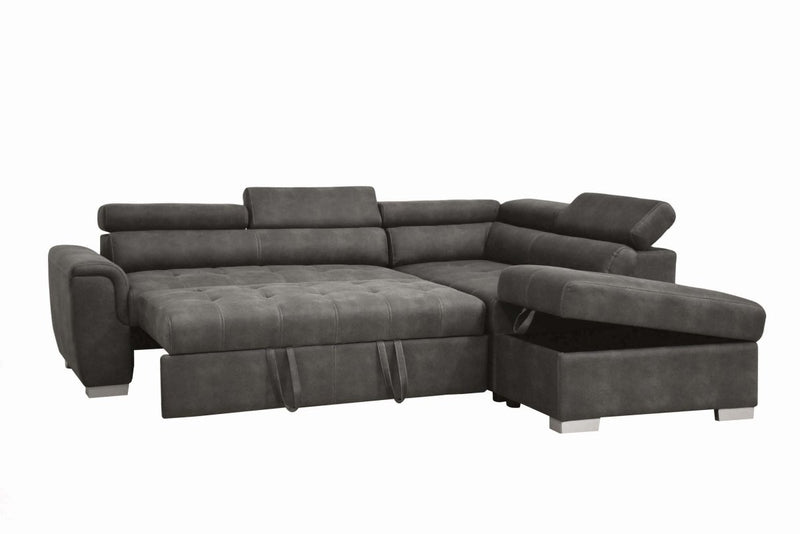 ACME Thelma Sectional Sofa w/Sleeper & Ottoman in Gray Polished Microfiber 50275 - Atlantic Fine Furniture Inc