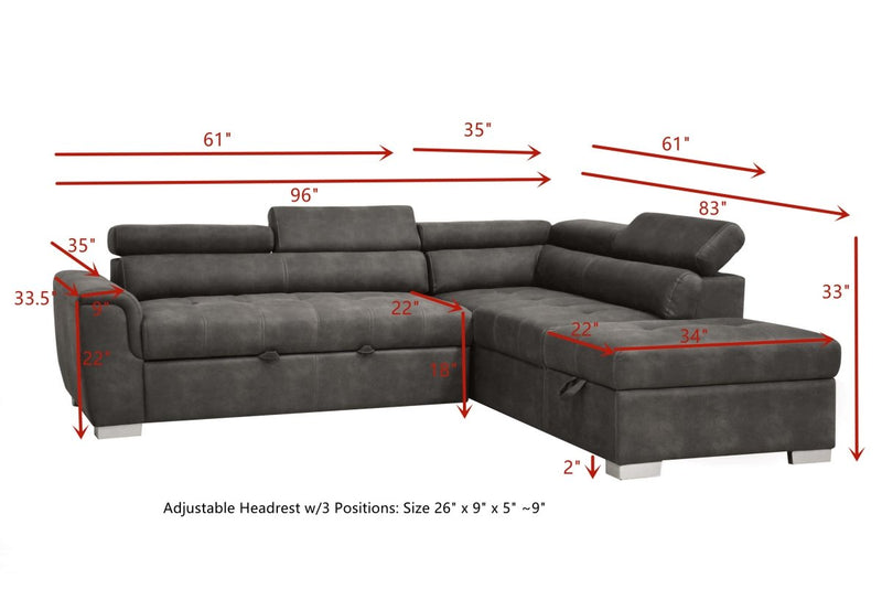 ACME Thelma Sectional Sofa w/Sleeper & Ottoman in Gray Polished Microfiber 50275 - Atlantic Fine Furniture Inc