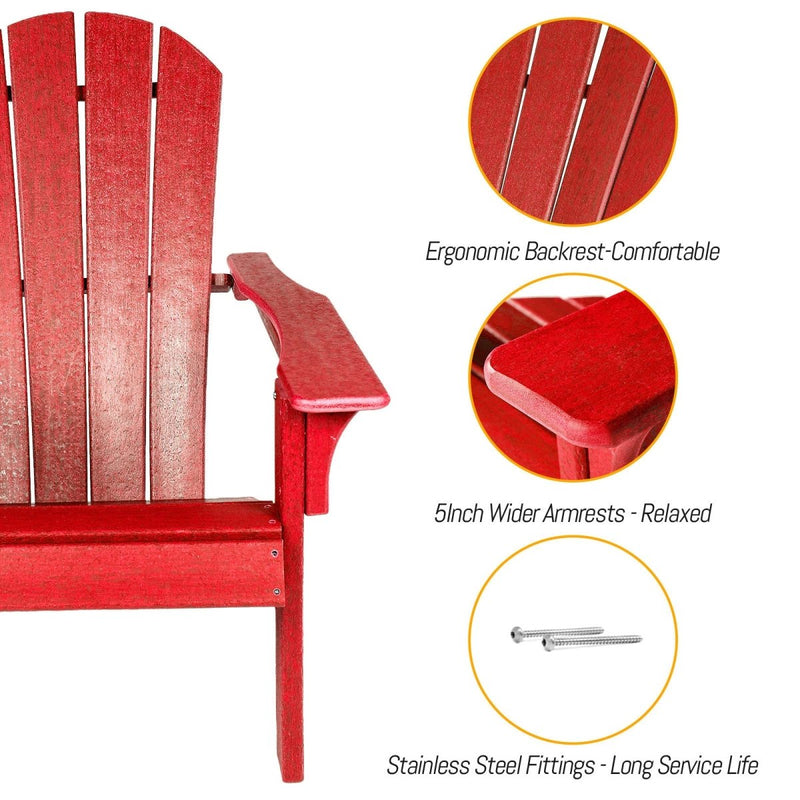 Adirondack Chair Holder HDPE Patio Chairs Weather Resistant Outdoor Chairs for Lawn, Deck, Backyard, Garden, Fire Pit, Plastic Outdoor Chairs - Red - Atlantic Fine Furniture Inc