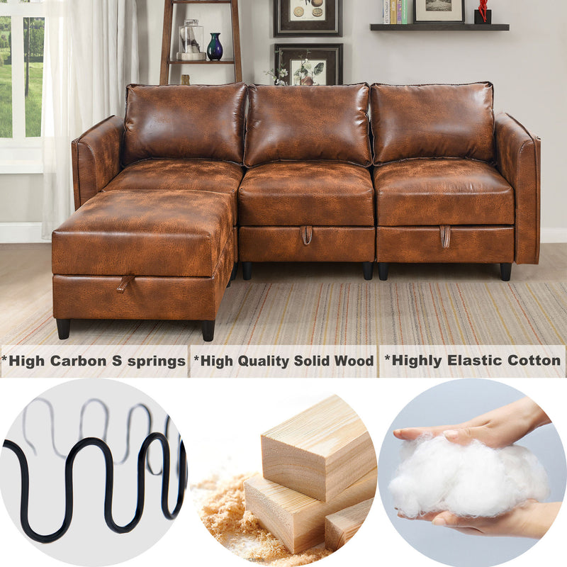 Welike Modular combination sofa L&U type convertible sofa with reversible upholstered storage seat with sleeper sofa brown tech cloth