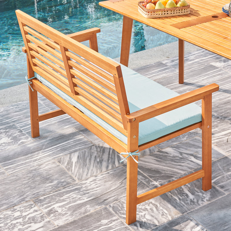 Waimea Honey Slatted Eucalyptus Wood Garden Bench with Cushion