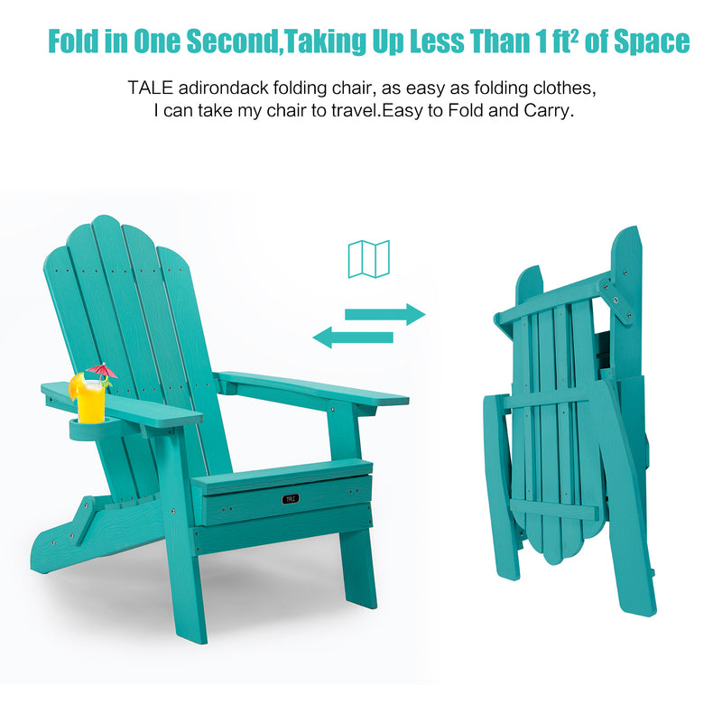 TALE Folding Adirondack Chair with Pullout Ottoman with Cup Holder, Oversized, Poly Lumber,  for Patio Deck Garden, Backyard Furniture, Easy to Install,GREEN. Banned from selling on Amazon