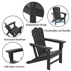 Resistant Adirondack Chair for Patio Deck Garden  Fire Pit Chair, 
Composite Adirondack Chair, Black,1 piece.