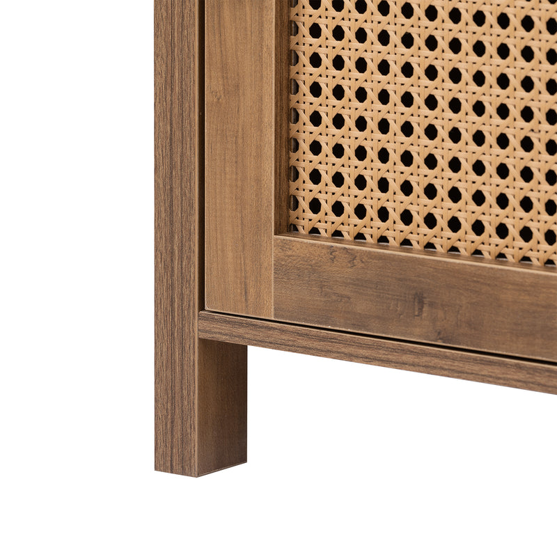 bedside cupboard,Bedside table, drawer cabinet, single door side cabinet, rattan cabinet door, yellow