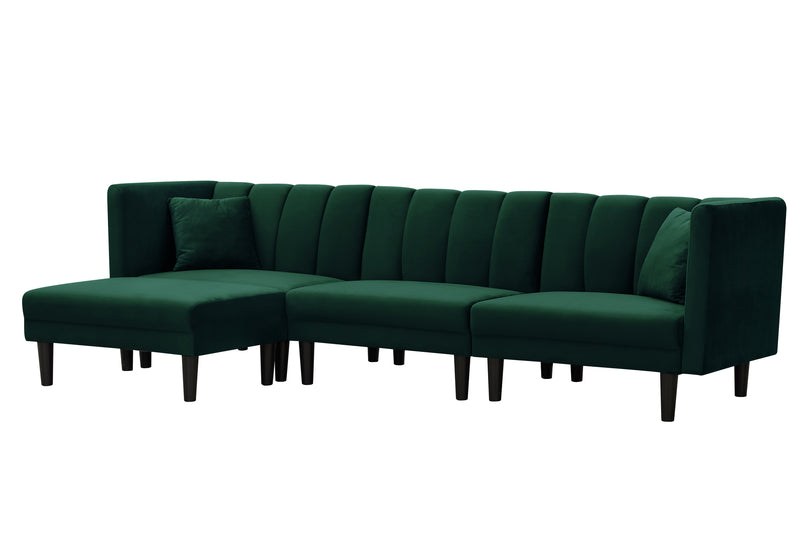 REVERSIBLE SECTIONAL SOFA SLEEPER WITH 2 PILLOWS DARK GREEN VELVET(W223S00426)