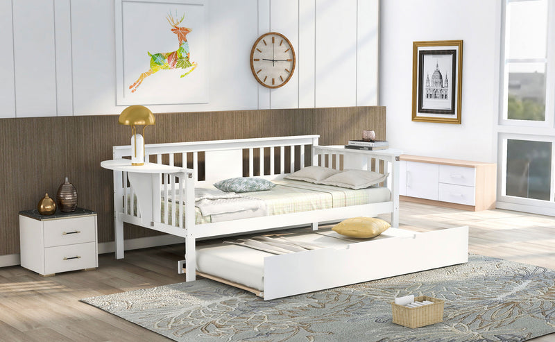 Wooden Daybed With Trundle Bed - Sofa Bed For Bedroom - Living Room - White