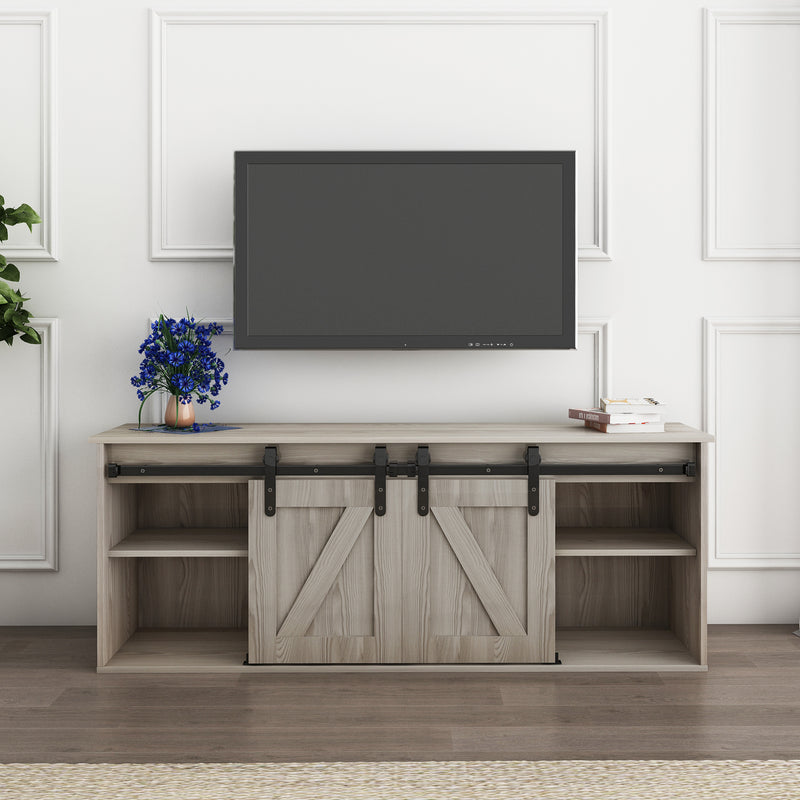 The television cabinet with an electronic fireplace，with Farmhouse Sliding Barn Door ,for TV up to 65 Inch Flat Screen MediaConsoleTable StorageCabinetWood Entertainment CenterSturdycolour：Washed Gray