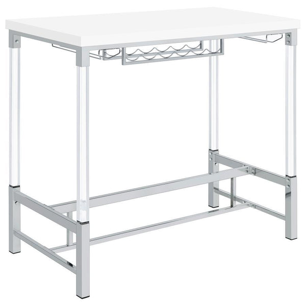 Norcrest - Pub Height Bar Table With Acrylic Legs And Wine Storage - White High Gloss