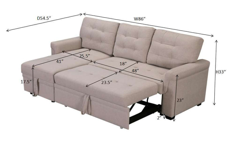 Upholstery Sleeper Sectional Sofa Beige