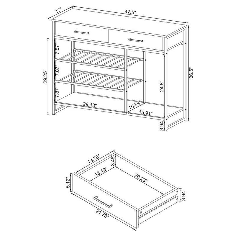 Melrose - 2-Drawer Home Bar Storage With Wine Rack Gray - Gray