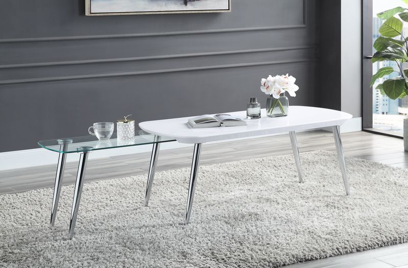 Acme - Coffee Table - White & Chrome Finish