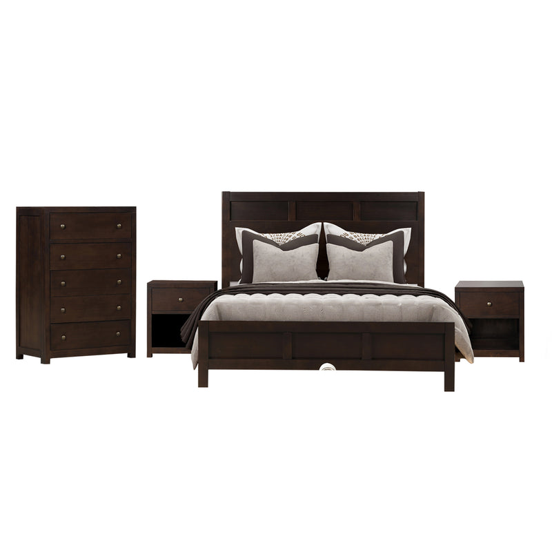 Classic Rich Brown 4 Pieces Queen Bedroom Set (Queen Bed + Nightstand*2+ Chest)