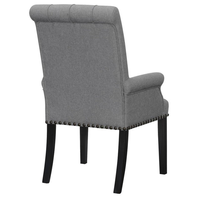 Alana - Upholstered Tufted Arm Chair With Nailhead Trim - Gray / Rustic Espresso