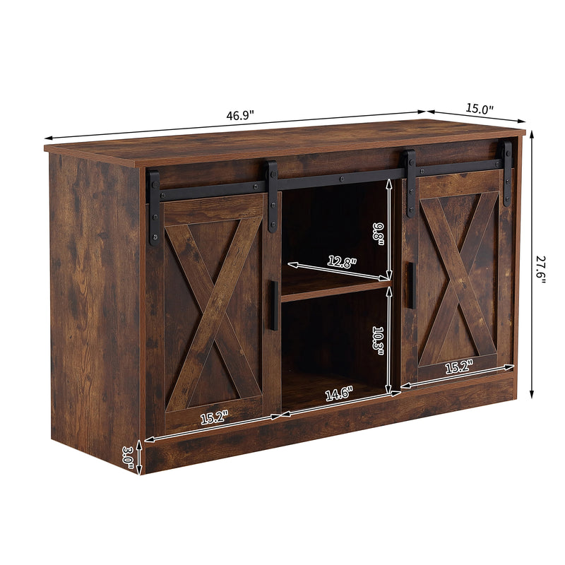 Rustic Brown decorative wooden TV / storage cabinet with two sliding barn doors, available for bedroom, living room,corridor.