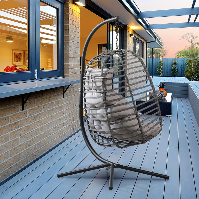 Rattan Weather Resistant Foldable Hanging Hammock Egg Chair with Stand for Patio