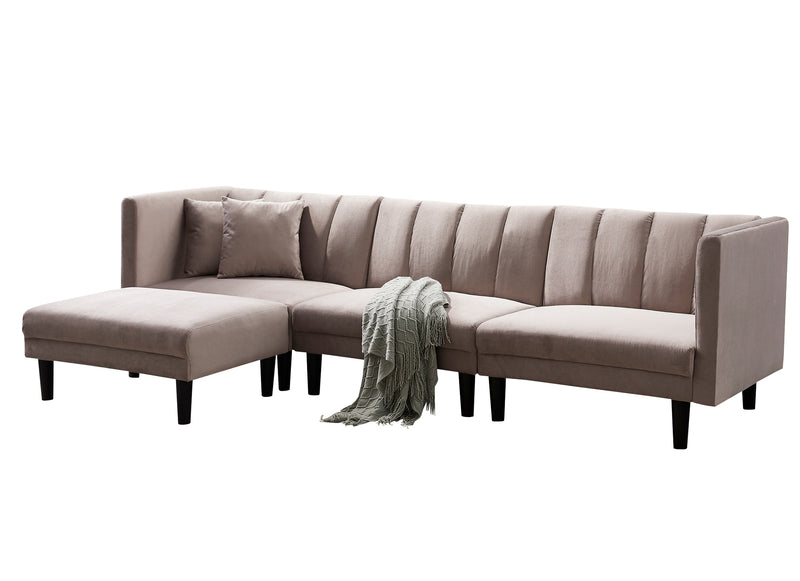 REVERSIBLE SECTIONAL SOFA SLEEPER WITH 2 PILLOWS LIGHT GREY VELVET(W223S00364)