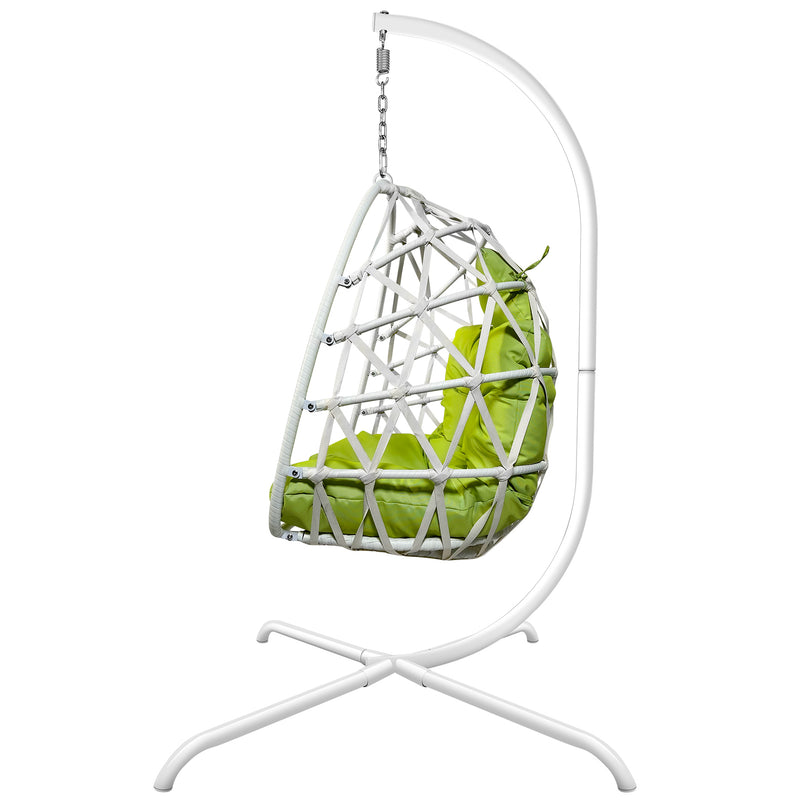 Swing Egg Chair with Stand Indoor Outdoor Wicker Rattan Patio Basket Hanging Chair with C Type bracket , with cushion and pillow,Patio Wicker folding Hanging Chair