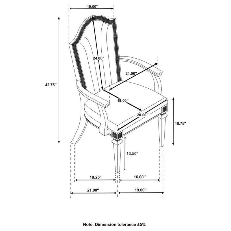 Evangeline - Upholstered Dining Arm Chair With Faux Diamond Trim (Set of 2) - Ivory And Silver Oak
