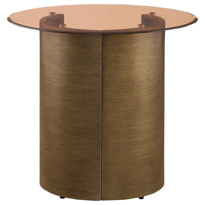 Morena - Round Tawny Glass Top Side End Table - Brushed Bronze