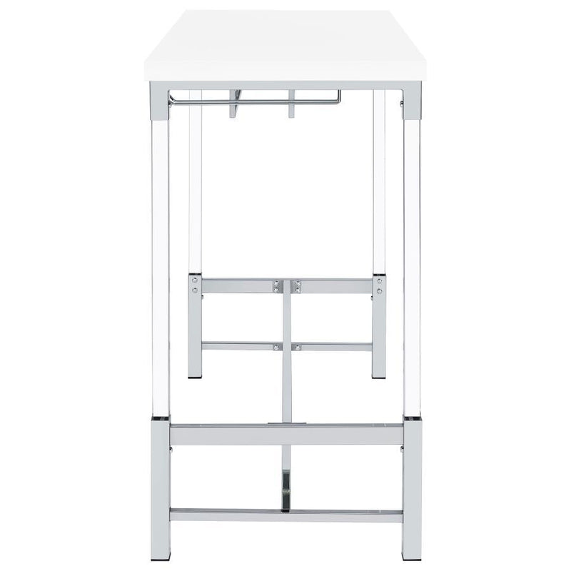 Norcrest - Pub Height Bar Table With Acrylic Legs And Wine Storage - White High Gloss