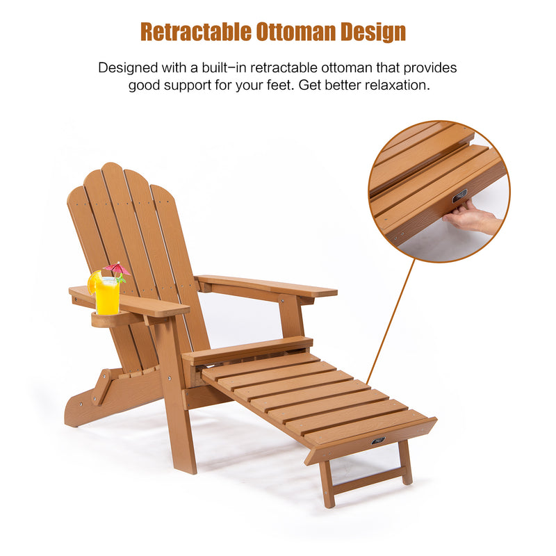 TALE Folding Adirondack Chair with Pullout Ottoman with Cup Holder, Oversized, Poly Lumber,  for Patio Deck Garden, Backyard Furniture, Easy to Install,BROWN. Banned from selling on Amazon