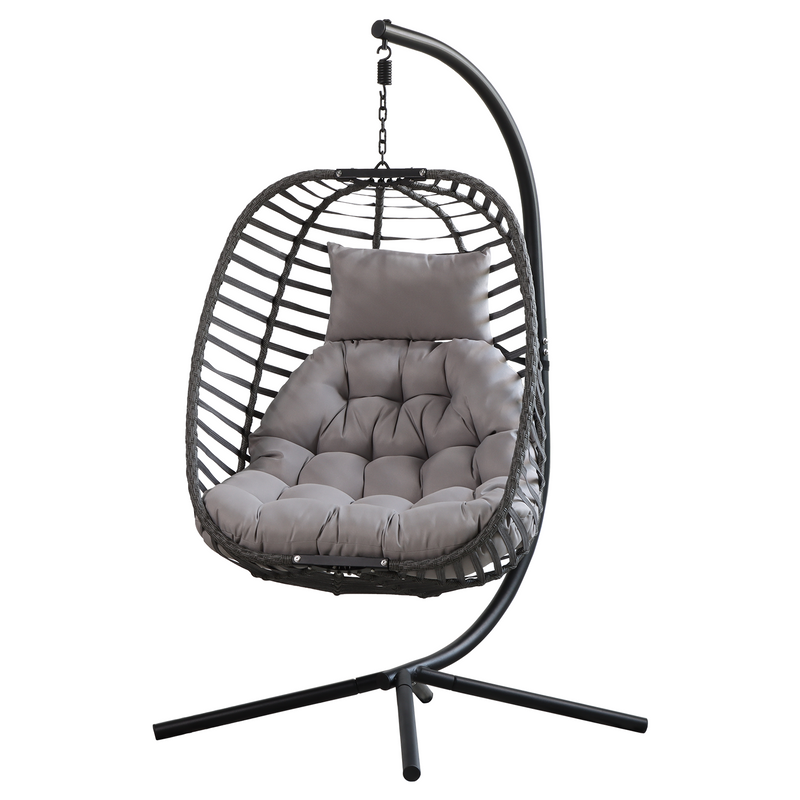 Rattan Weather Resistant Foldable Hanging Hammock Egg Chair with Stand for Patio