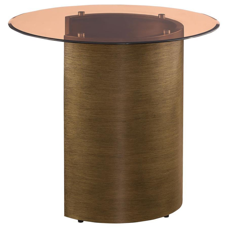 Morena - Round Tawny Glass Top Side End Table - Brushed Bronze