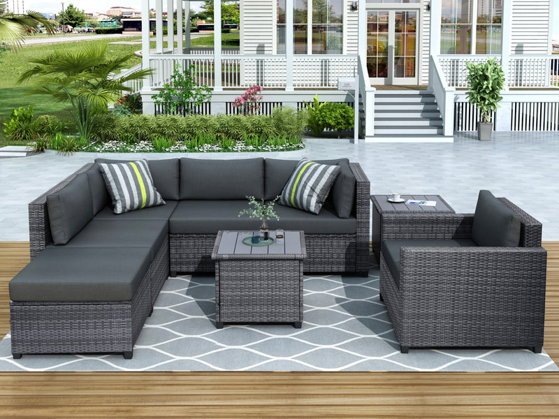 U_Style 8 Piece Rattan Sectional Seating Group with Cushions, Patio Furniture Sets, Outdoor Wicker Sectional