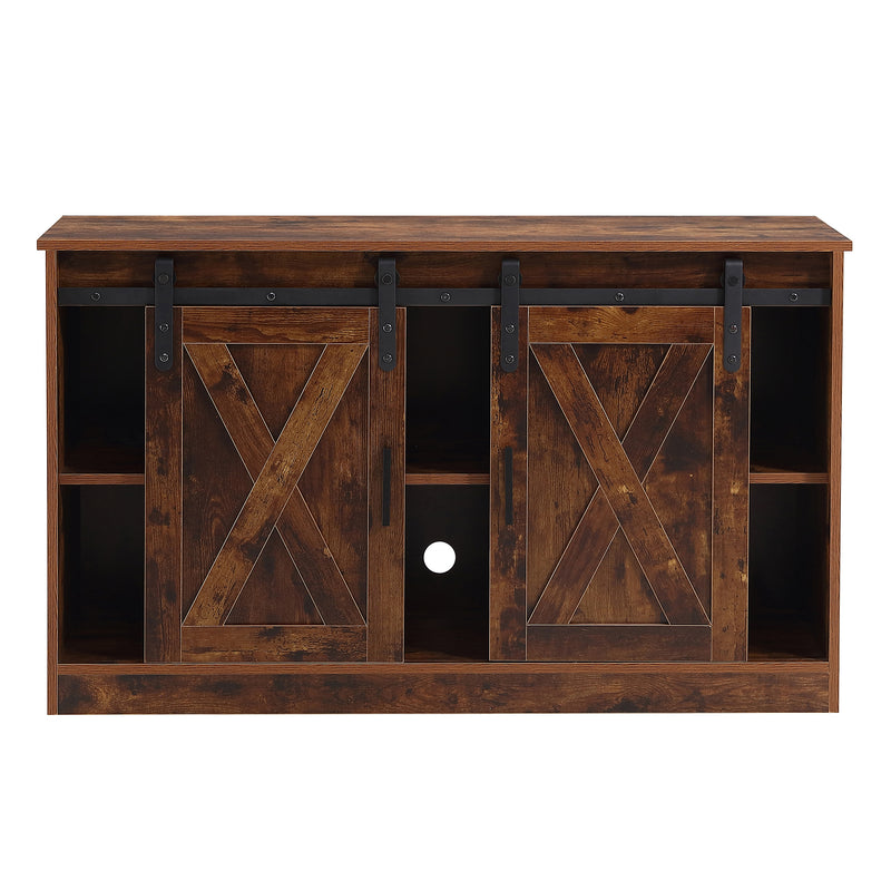 Rustic Brown decorative wooden TV / storage cabinet with two sliding barn doors, available for bedroom, living room,corridor.