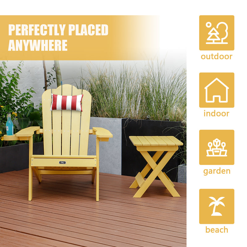 TALE Adirondack Chair Backyard Furniture Painted Seating with Cup Holder All-Weather and Fade-Resistant Plastic Wood for Lawn Outdoor Patio Deck Garden Porch Lawn Furniture Chairs Yellow