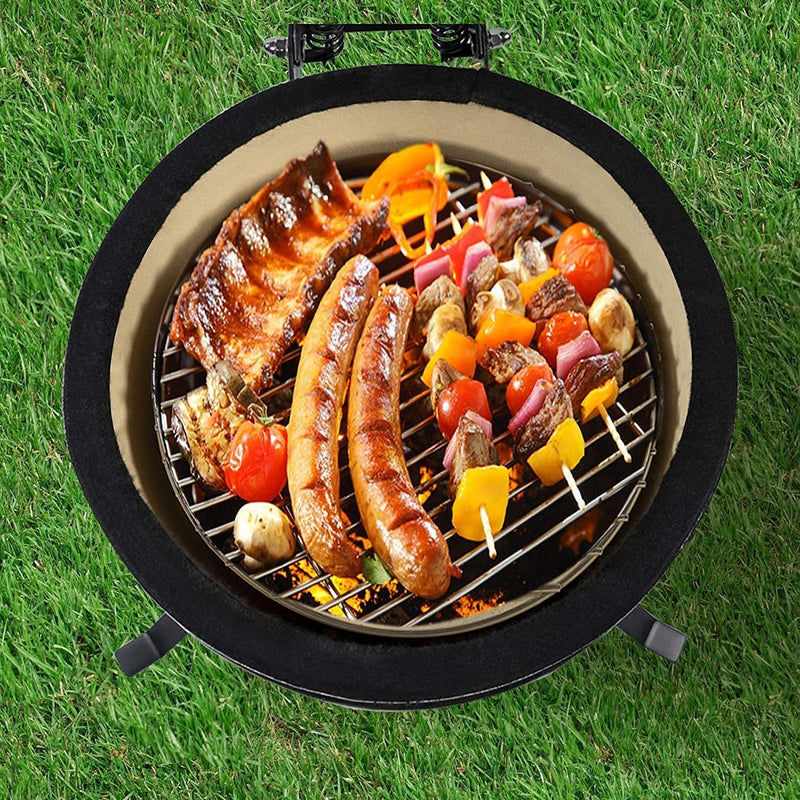 TOOPO 15 Inch Mini Kamado Grill Garden Ceramic Grills BBQ Smoker without Side Table-METTE BLACK