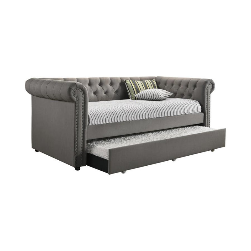 Kepner - Tufted Upholstered Day Bed With Trundle - Gray