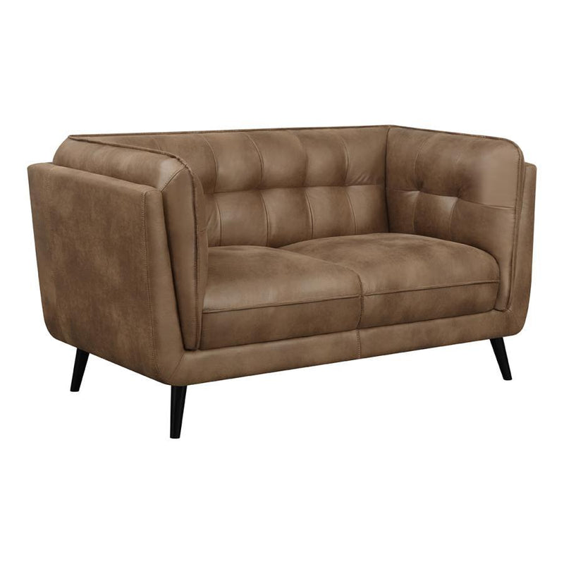 Thatcher - Upholstered Tuxedo Arm Tufted Loveseat - Brown