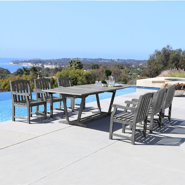 Renaissance Outdoor 7-piece Hand-scraped Wood Patio Dining Set with Extension Table