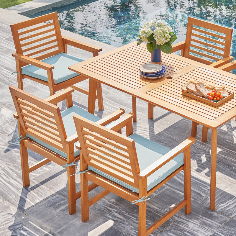 Waimea Honey 7-Piece Slatted Eucalyptus Wood Patio Dining Set with Cushion