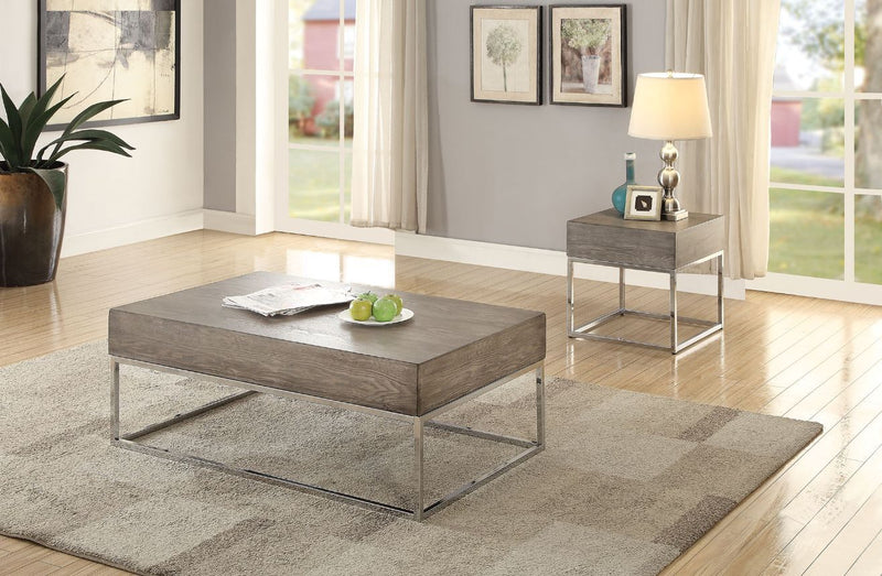 Cecil II - Coffee Table - Gray Oak & Chrome