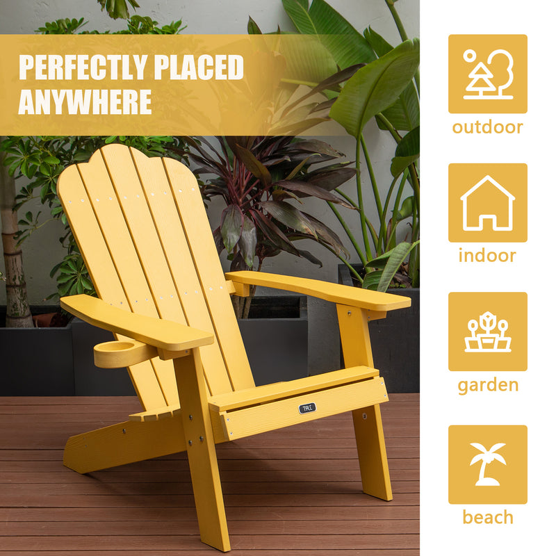 TALE Adirondack Chair Backyard Furniture Painted Seating with Cup Holder All-Weather and Fade-Resistant Plastic Wood for Lawn Outdoor Patio Deck Garden Porch Lawn Furniture Chairs Yellow